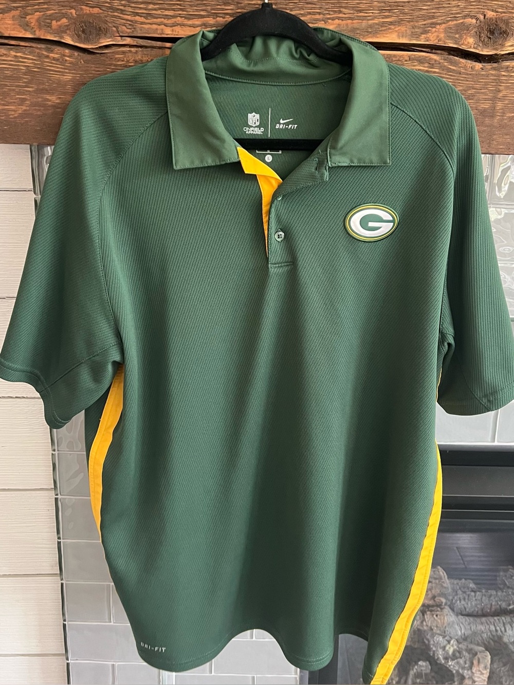 Green Bay Packers Shirt Nike Green Short Sleeve Polo Size Large Dri fit